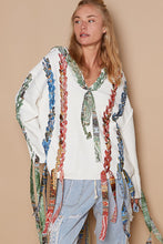 Load image into Gallery viewer, POL Chenille Hooded Sweater with Weaved Fabric Peace Sign Back in Ivory ON ORDER
