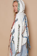 Load image into Gallery viewer, POL Chenille Hooded Sweater with Weaved Fabric Peace Sign Back in Ivory ON ORDER
