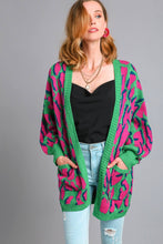 Load image into Gallery viewer, Umgee Animal Print Cardigan Sweater with Side Pockets in Green Mix
