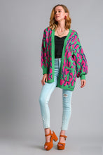 Load image into Gallery viewer, Umgee Animal Print Cardigan Sweater with Side Pockets in Green Mix
