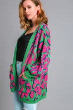 Load image into Gallery viewer, Umgee Animal Print Cardigan Sweater with Side Pockets in Green Mix
