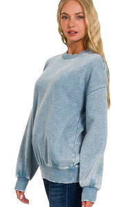 Oversized Acid Washed Sweater Top in Blue Grey