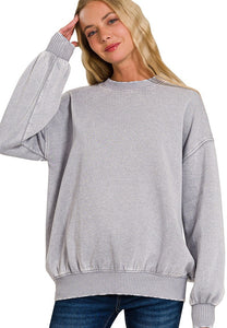 Oversized Acid Washed Sweater Top in Sleet