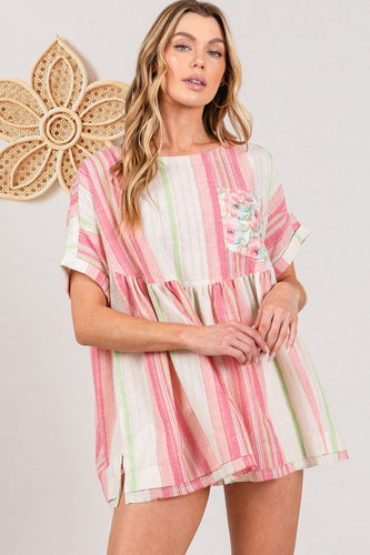 Sage+Fig Mixed Striped Babydoll Top in Multi Shirts & Tops Sage+Fig   