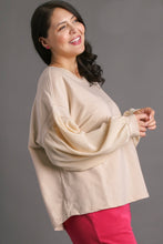 Load image into Gallery viewer, Umgee Solid French Terry &amp; Waffle Knit Top in Stone
