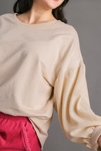 Load image into Gallery viewer, Umgee Solid French Terry &amp; Waffle Knit Top in Stone
