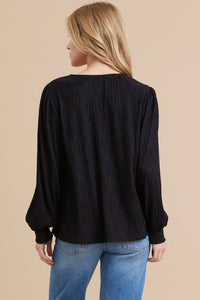 Jodifl Solid Color Striped Textured Top in Black Shirts & Tops Jodifl   