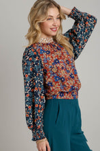 Load image into Gallery viewer, Umgee Metallic Mixed Floral Top in Brick Mix
