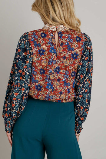 Umgee Metallic Mixed Floral Top in Brick Mix