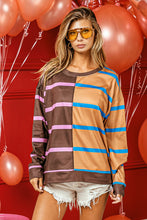 Load image into Gallery viewer, BiBi Striped Color Block Top in Mocha/Latte
