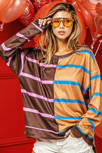 Load image into Gallery viewer, BiBi Striped Color Block Top in Mocha/Latte
