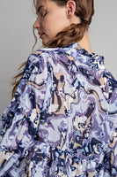 ee:some Semi-Sheer Marble Print Top in Slate Blue