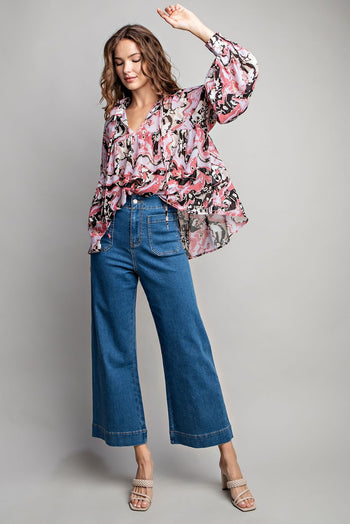 ee:some Semi-Sheer Marble Print Top in Lilac Rose