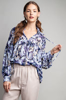 ee:some Semi-Sheer Marble Print Top in Slate Blue