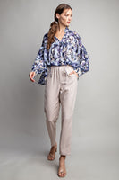 ee:some Semi-Sheer Marble Print Top in Slate Blue