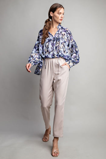 ee:some Semi-Sheer Marble Print Top in Slate Blue