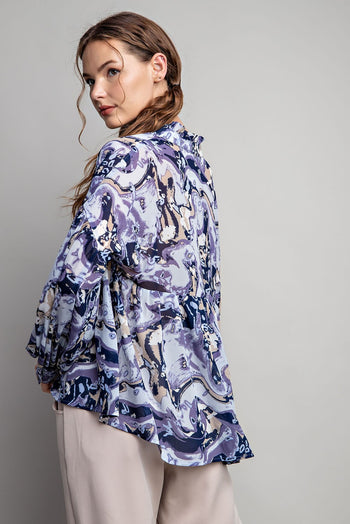 ee:some Semi-Sheer Marble Print Top in Slate Blue