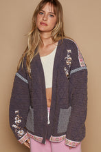 Load image into Gallery viewer, POL Open Front Quilted Jacket with Embroidery Details in Antique Navy
