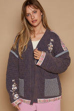 Load image into Gallery viewer, POL Open Front Quilted Jacket with Embroidery Details in Antique Navy
