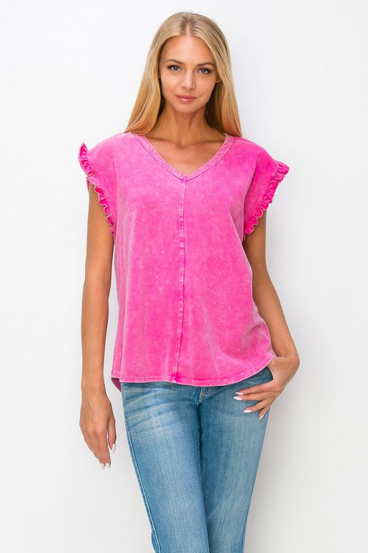 J.Her Mineral Washed Sleeveless Top in Fuchsia Shirts & Tops J.Her   