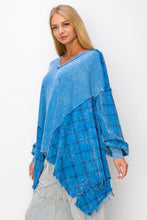Load image into Gallery viewer, J.Her Thermal Knit and Plaid Print Top in Denim Shirts &amp; Tops J.Her   
