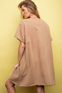 Easel Star Patch T Shirt Dress in Latte Dress Easel   
