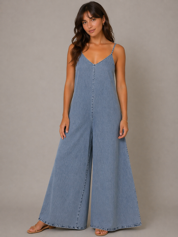 Mystree Washed Tencel Jumpsuit in Denim Blue