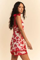 Davi & Dani Floral Print Romper in Red