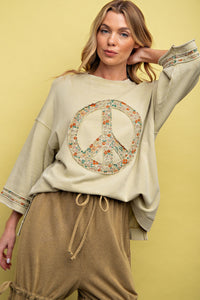 Easel Floral Peace Sign Pullover in Sage Shirts & Tops Easel   