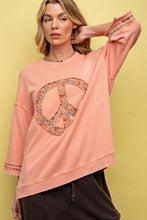 Load image into Gallery viewer, Easel Floral Peace Sign Pullover in Coral ON ORDER Shirts &amp; Tops Easel   

