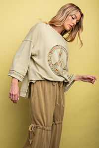 Easel Floral Peace Sign Pullover in Sage Shirts & Tops Easel   