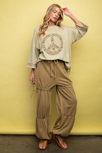 Easel Floral Peace Sign Pullover in Sage ON ORDER Shirts & Tops Easel   