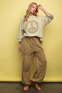 Easel Floral Peace Sign Pullover in Sage Shirts & Tops Easel   