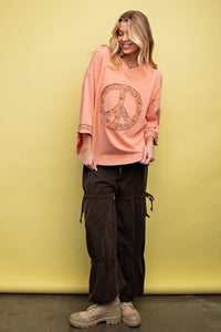 Easel Floral Peace Sign Pullover in Coral ON ORDER Shirts & Tops Easel   