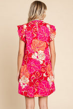 Load image into Gallery viewer, Jodifl Flower Print Smocked Ruffled Cap Sleeves Dress in Red Mix Dress Jodifl   
