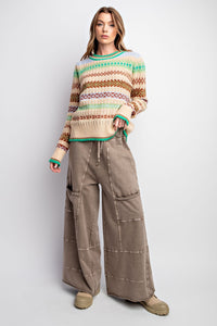 Easel Mineral Washed Terry Knit Pants in Mocha Pants Easel   