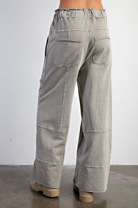 Easel Mineral Washed Terry Knit Pants in Olive Grey Pants Easel   