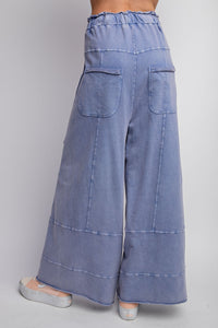 Easel Mineral Washed Terry Knit Pants in Washed Denim ON ORDER Pants Easel   