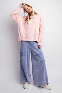 Easel Mineral Washed Terry Knit Pants in Washed Denim ON ORDER Pants Easel   