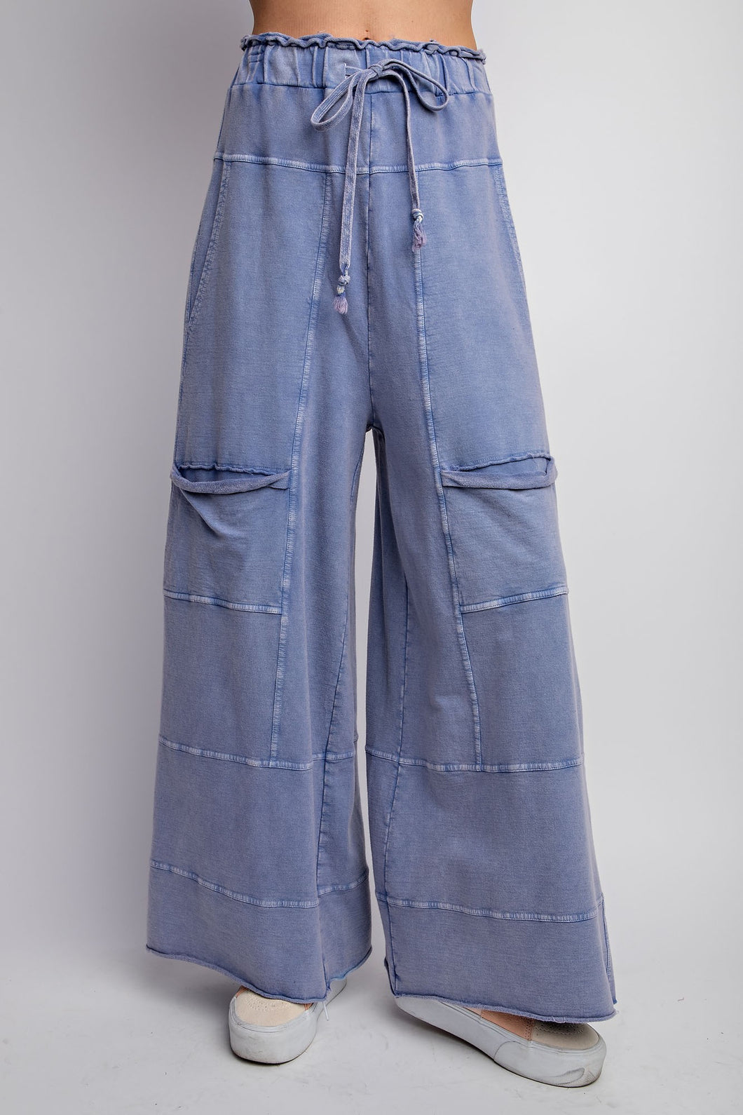 Easel Mineral Washed Terry Knit Pants in Washed Denim ON ORDER Pants Easel   