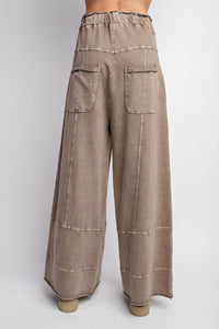 Easel Mineral Washed Terry Knit Pants in Mocha Pants Easel   