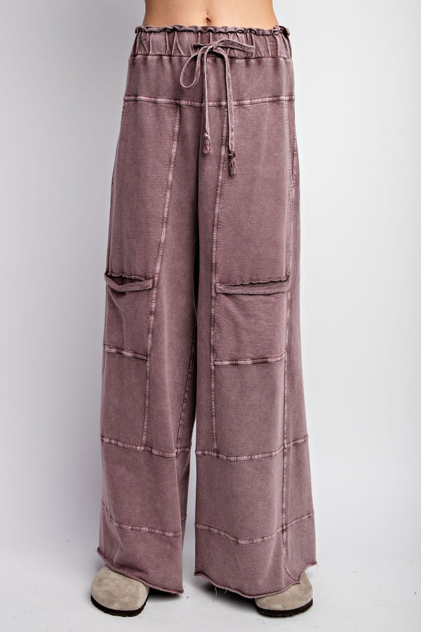 Easel Mineral Washed Terry Knit Pants in Dusty Plum Pants Easel   