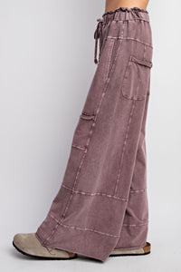 Easel Mineral Washed Terry Knit Pants in Dusty Plum Pants Easel   