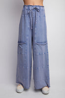 Easel Mineral Washed Terry Knit Pants in Washed Denim ON ORDER Pants Easel   