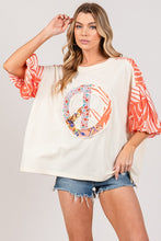 Load image into Gallery viewer, Sage+Fig Applique Peace Sign Patch with Contrasting Zebra Print in Tangerine Shirts &amp; Tops Sage+Fig   
