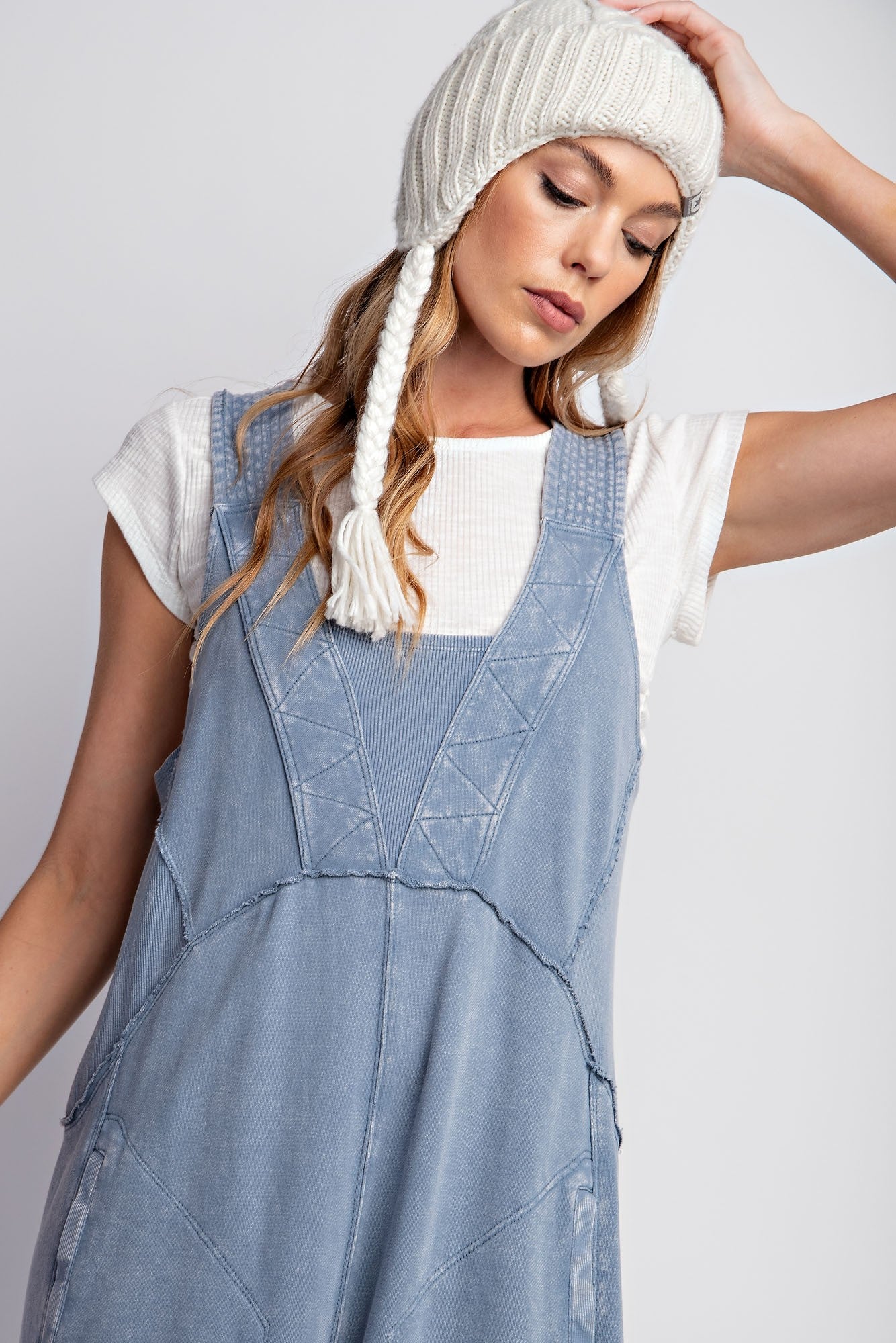 Easel Mineral Washed Terry Knit Jumpsuit in Denim ON ORDER – June Adel