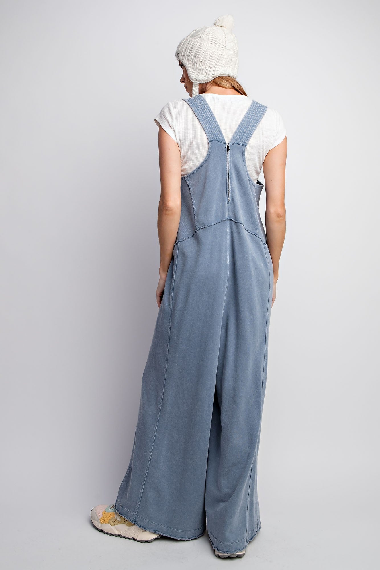 Easel Mineral Washed Terry Knit Jumpsuit in Denim ON ORDER – June Adel