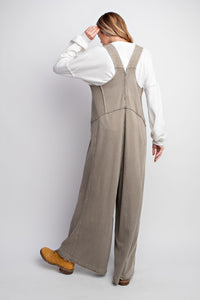 Easel Mineral Washed Terry Knit Jumpsuit in Mushroom ON ORDER Pants Easel   