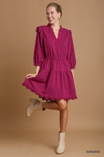 Load image into Gallery viewer, Umgee French Terry Tiered Dress With Lace Tape Detail in Sangria
