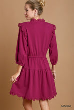 Load image into Gallery viewer, Umgee French Terry Tiered Dress With Lace Tape Detail in Sangria
